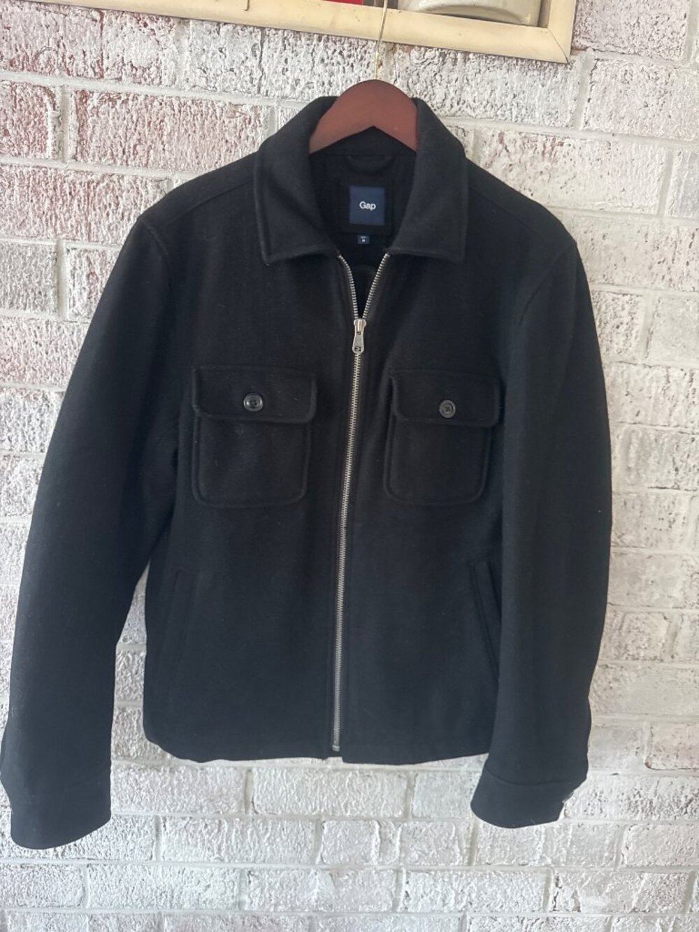 Gap Wool Blend Utility Jacket Women’s M Black Zip Front Quilted Lined